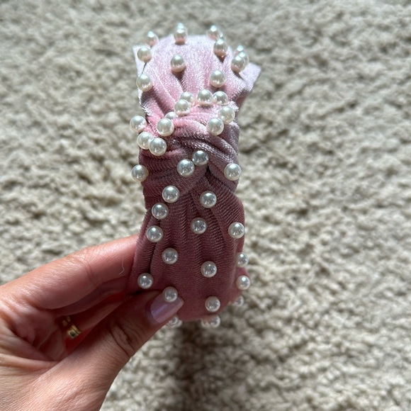 Natasha Couture Accessories - Women’s Pink Velvet Pearl Headband